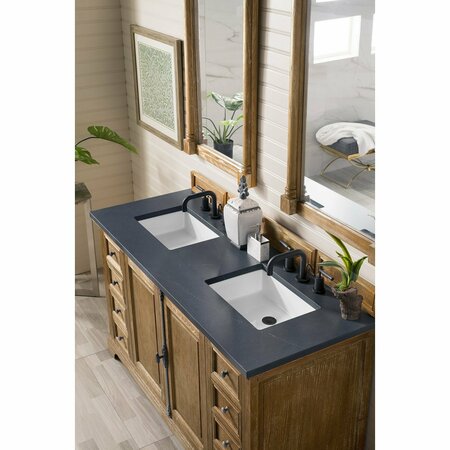 James Martin Vanities Providence 60in Double Vanity, Driftwood w/ 3 CM Charcoal Soapstone Quartz Top 238-105-5611-3CSP